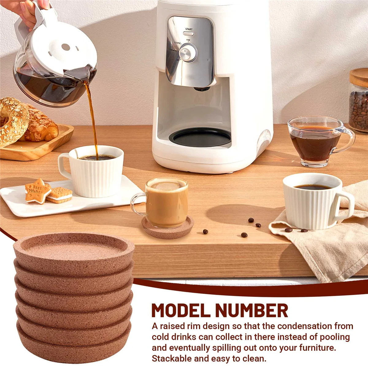 6-Pack Absorbent Cork Coasters - 4 Inch