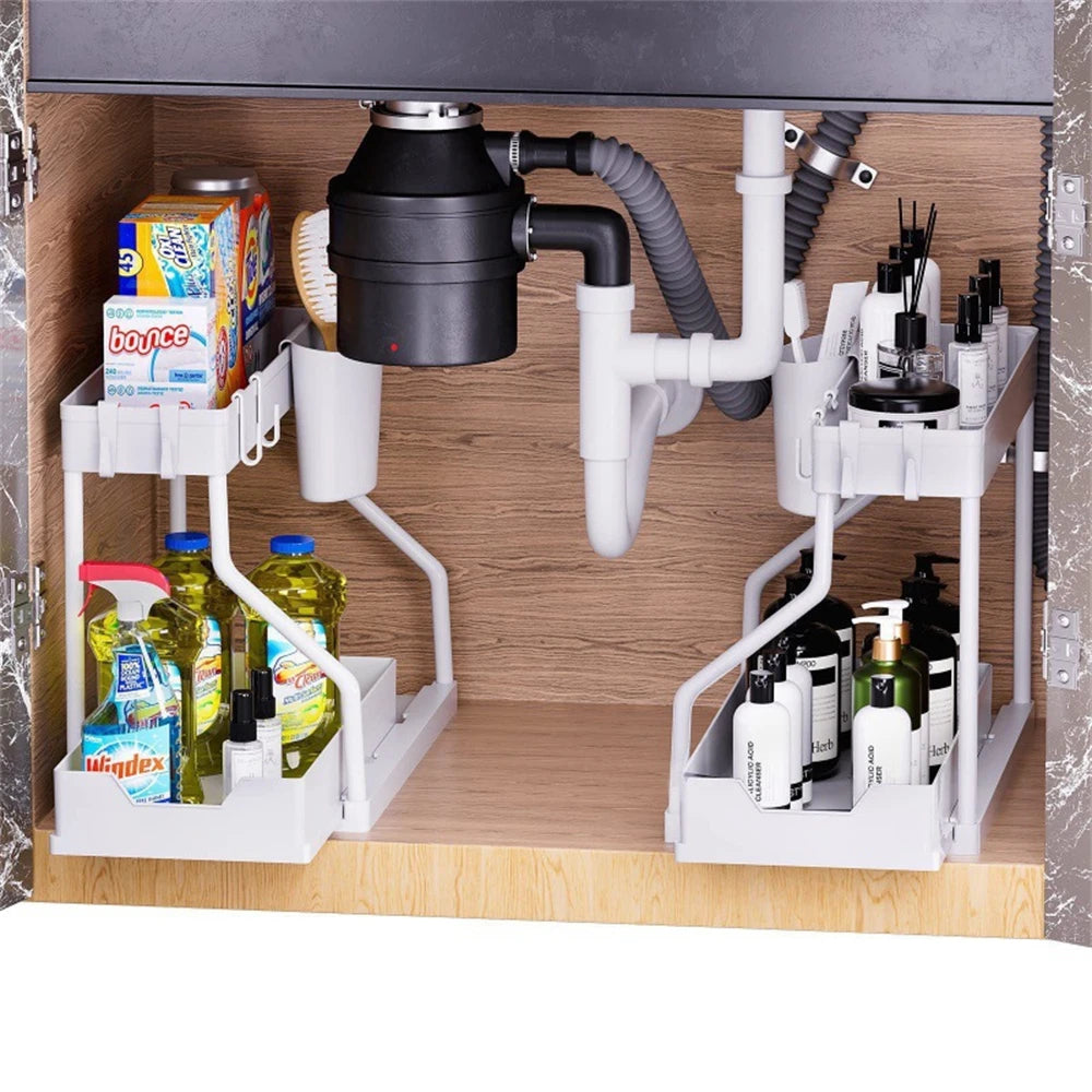2-Layer Kitchen Dish Drain Rack with Tool