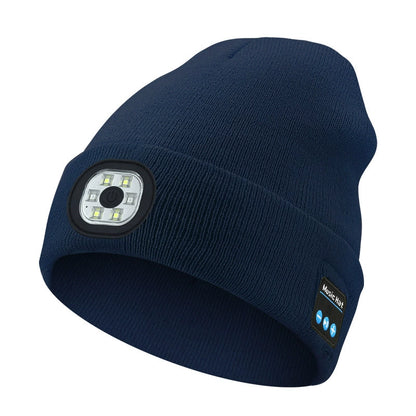 Bluetooth Beanie with LED Headlamp – Warm Knit Hat with Built-In Speakers
