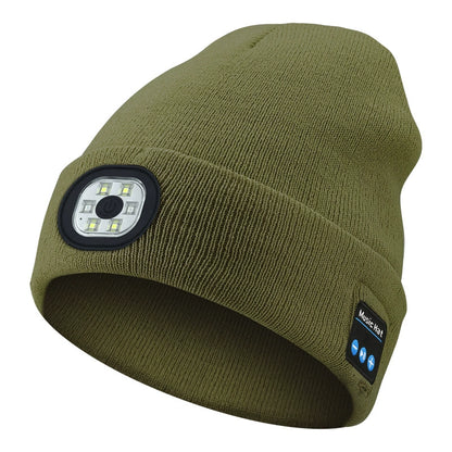 Bluetooth Beanie with LED Headlamp – Warm Knit Hat with Built-In Speakers