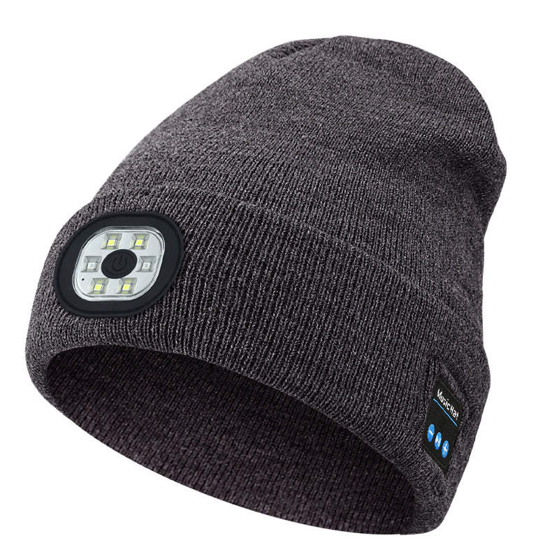 Bluetooth Beanie with LED Headlamp – Warm Knit Hat with Built-In Speakers