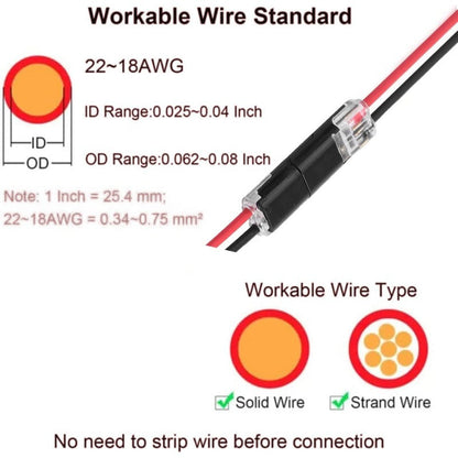 🔥Final 3 Hours: 60% OFF - 🔌2-Pin Solderless Wire Connector – Compact Plug for LED Strips & 18–22 AWG Cables