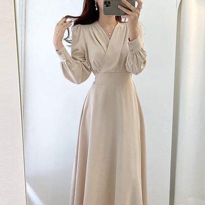 Elegant Light And Familiar V-neck Waist Puff Sleeve Dress